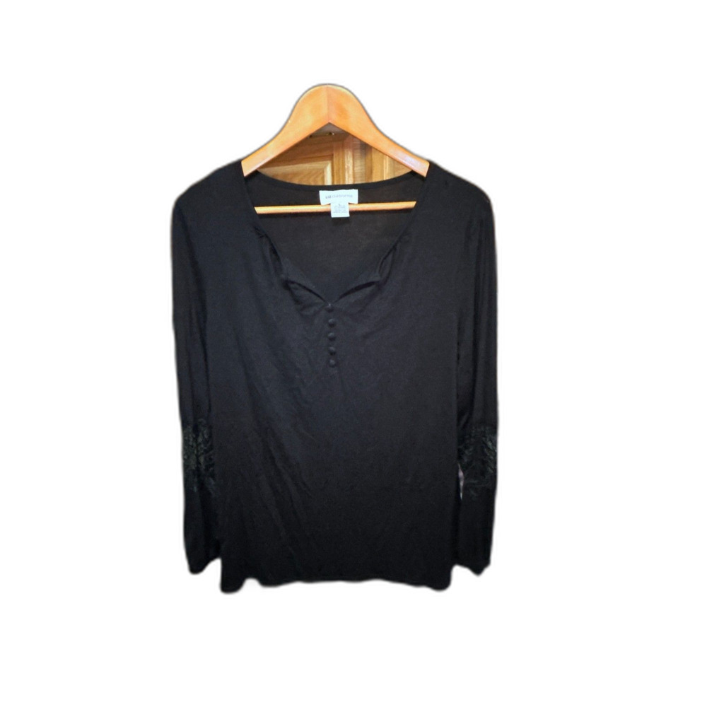 Liz Claiborne Black Lace Sleeve Blouse Women's Large NWT - Picture 3 of 7